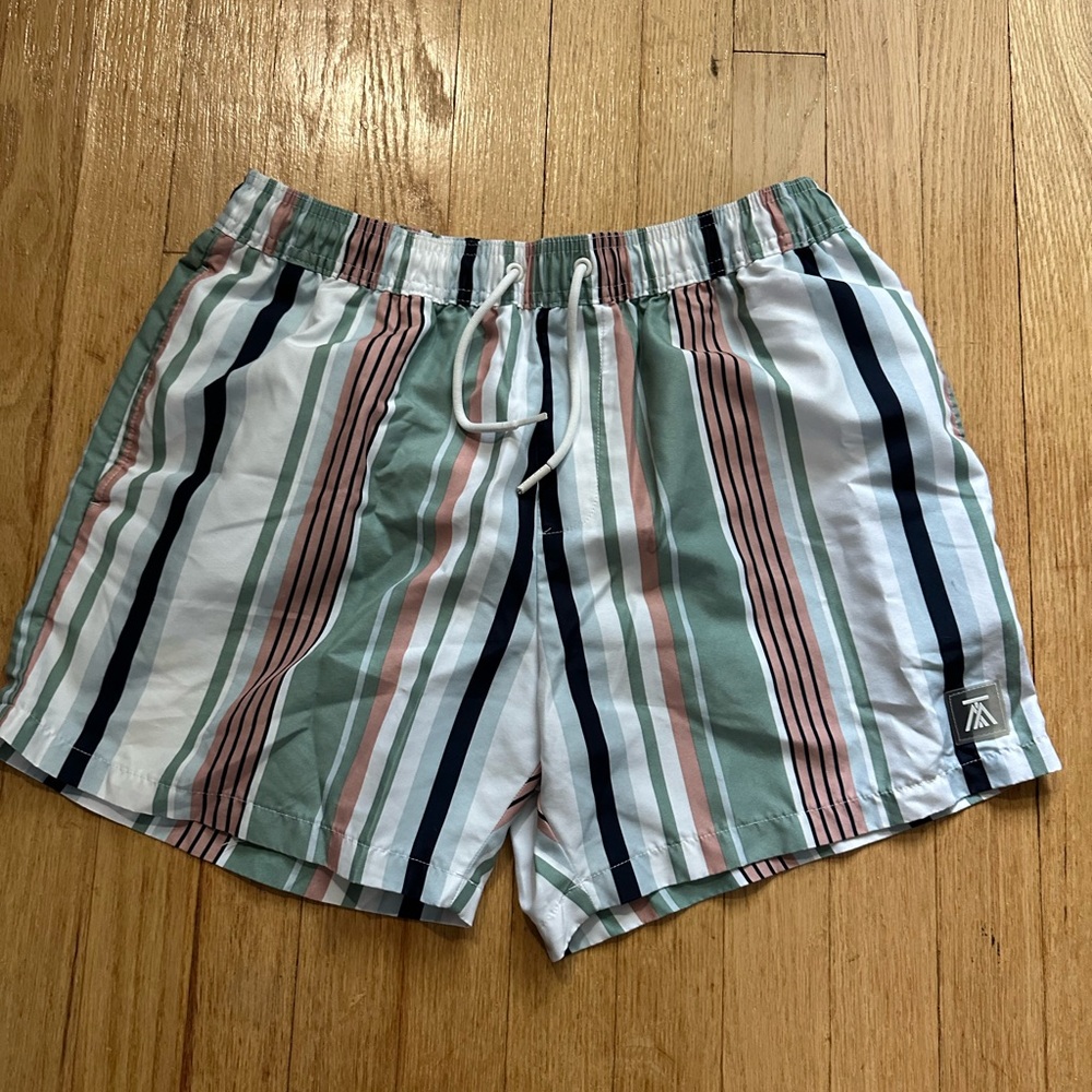 Topman Multicolor Striped Swim Trunks